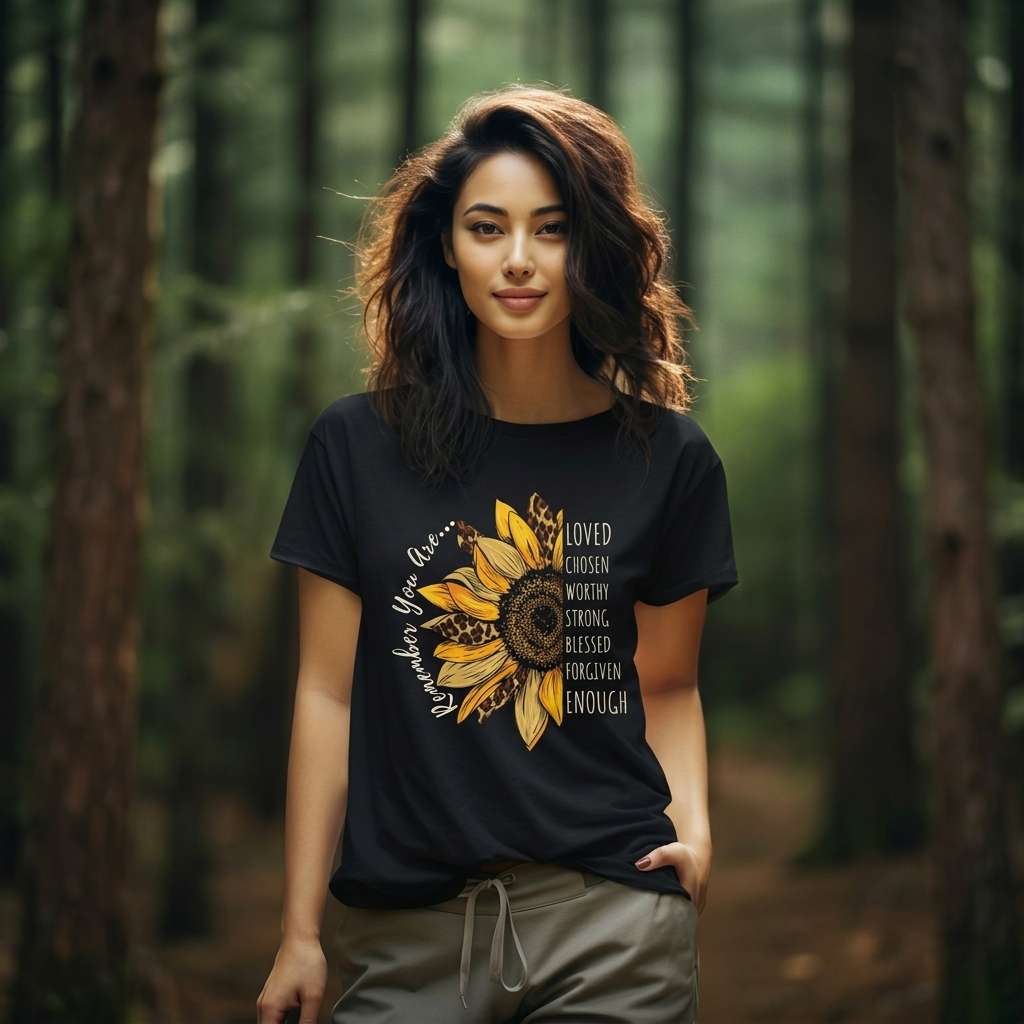 Sunflower Faith T-Shirt, “Remember You Are…” Inspirational Christian Tee - 14952