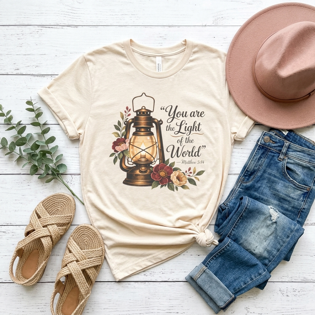 You Are the Light of the World T-Shirt, Vintage Floral Lantern Christian Tee - 14555