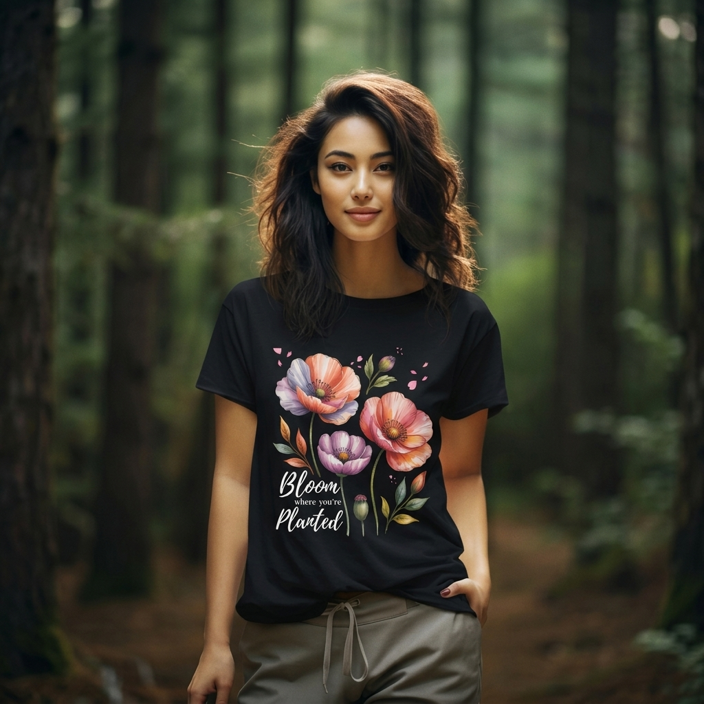 Bloom Where You’re Planted Poppy T-Shirt — Floral Mother’s Day Gift Tee - 14923