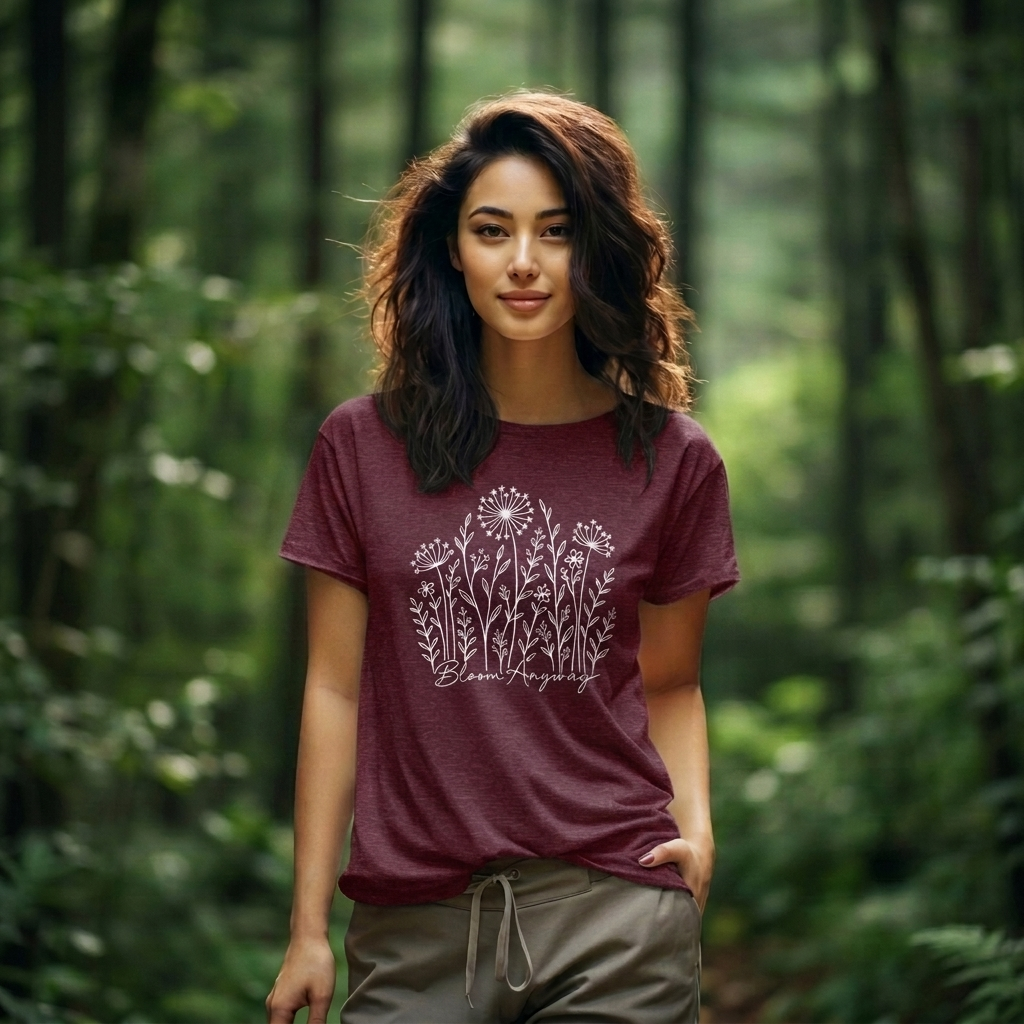 Bloom Anyway Floral T-Shirt, Hand-Drawn Wildflower Tee - 14509