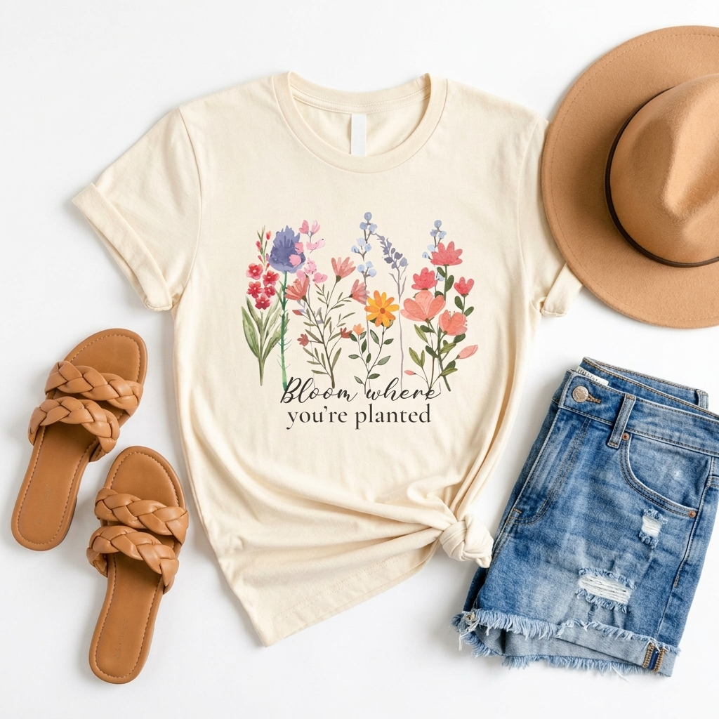Bloom Where You’re Planted Floral T-Shirt,  Inspirational Flower Garden Tee - 14939
