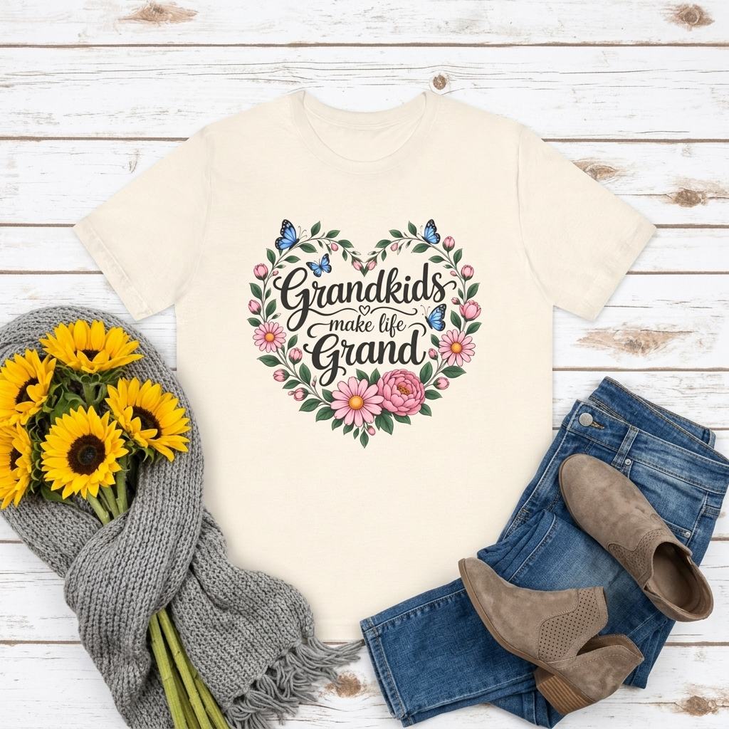 Grandkids Make Life Grand Floral T-Shirt,  Grandma Gift Tee - 14989