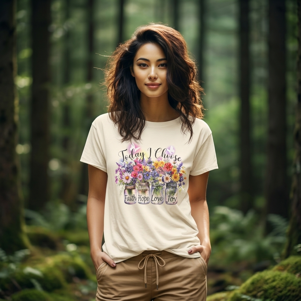 Today I Choose Faith Hope Love Joy T-Shirt — Inspirational Floral Graphic Tee - 14937