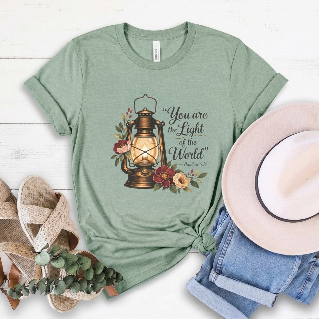 You Are the Light of the World T-Shirt, Vintage Floral Lantern Christian Tee - 14555