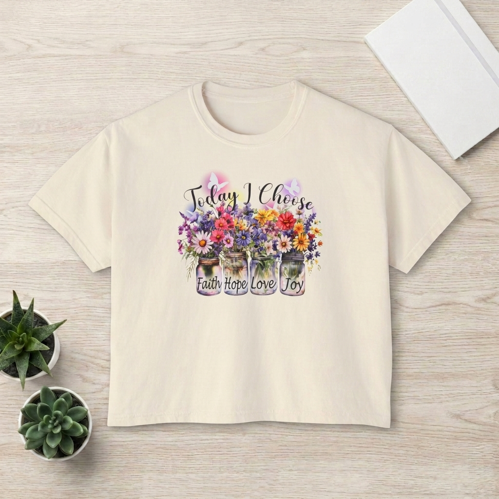 Today I Choose Faith Hope Love Joy Boxy T-Shirt — Floral Mason Jars Tee - 14938