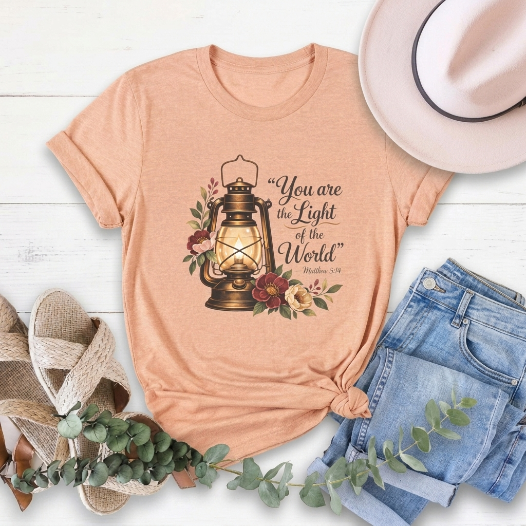You Are the Light of the World T-Shirt, Vintage Floral Lantern Christian Tee - 14555