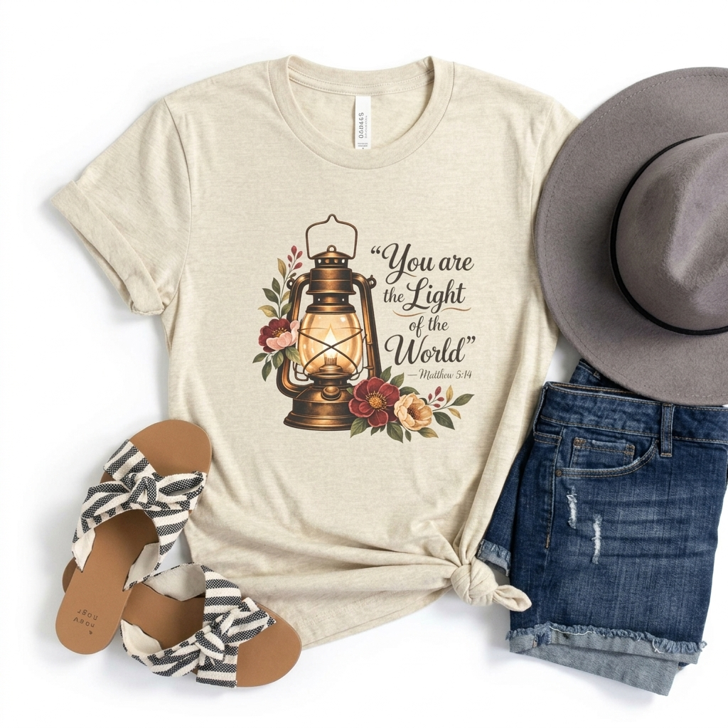 You Are the Light of the World T-Shirt, Vintage Floral Lantern Christian Tee - 14555