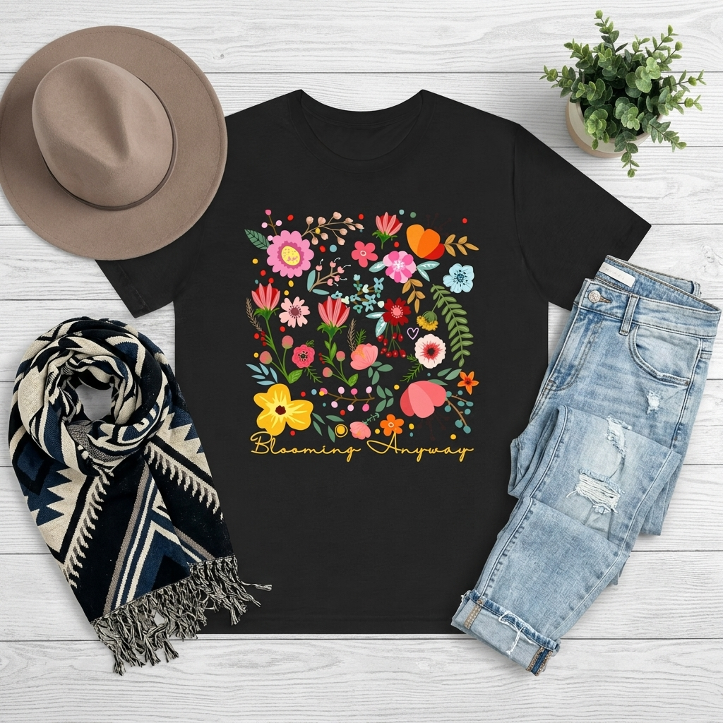 Blooming Anyway Floral T-Shirt, Colorful Wildflower Graphic Tee - 14967