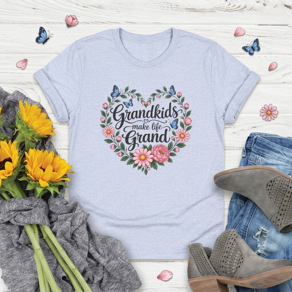 Grandkids Make Life Grand Floral T-Shirt,  Grandma Gift Tee - 14989