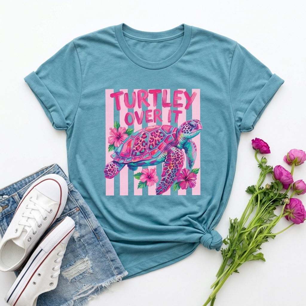 Turtley Over It T-Shirt, Cute Tropical Sea Turtle Graphic Tee - 14953