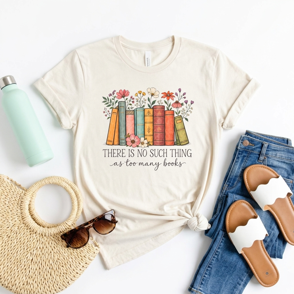 Book Lover T-Shirt,  Vintage Floral Bookshelf Tee - 14524