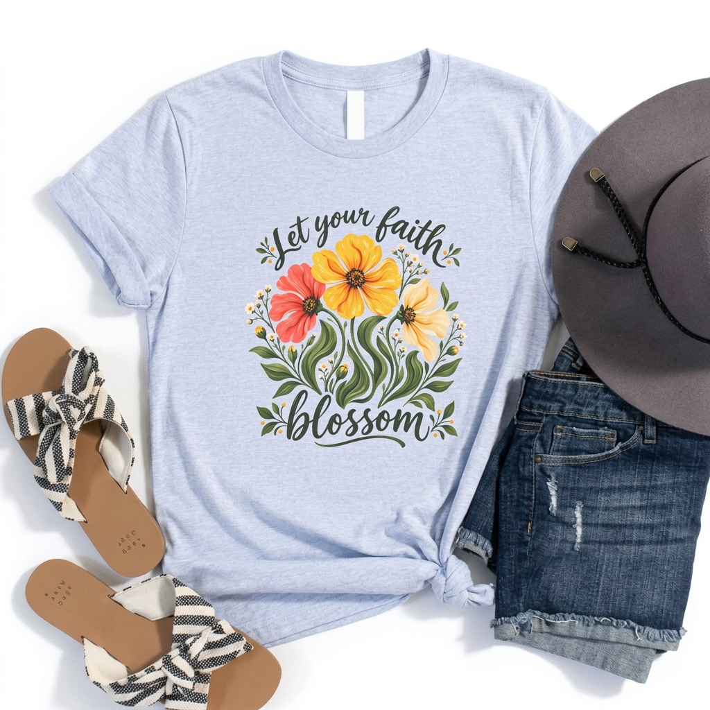 Let Your Faith Blossom T-Shirt, Floral Christian Tee - 14506