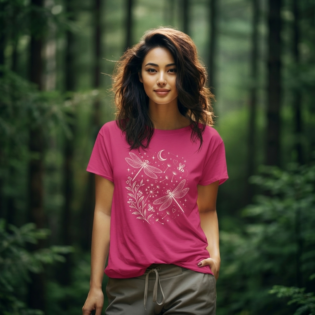 Dragonfly Moon T-Shirt, Whimsical Celestial Nature Tee - 14518