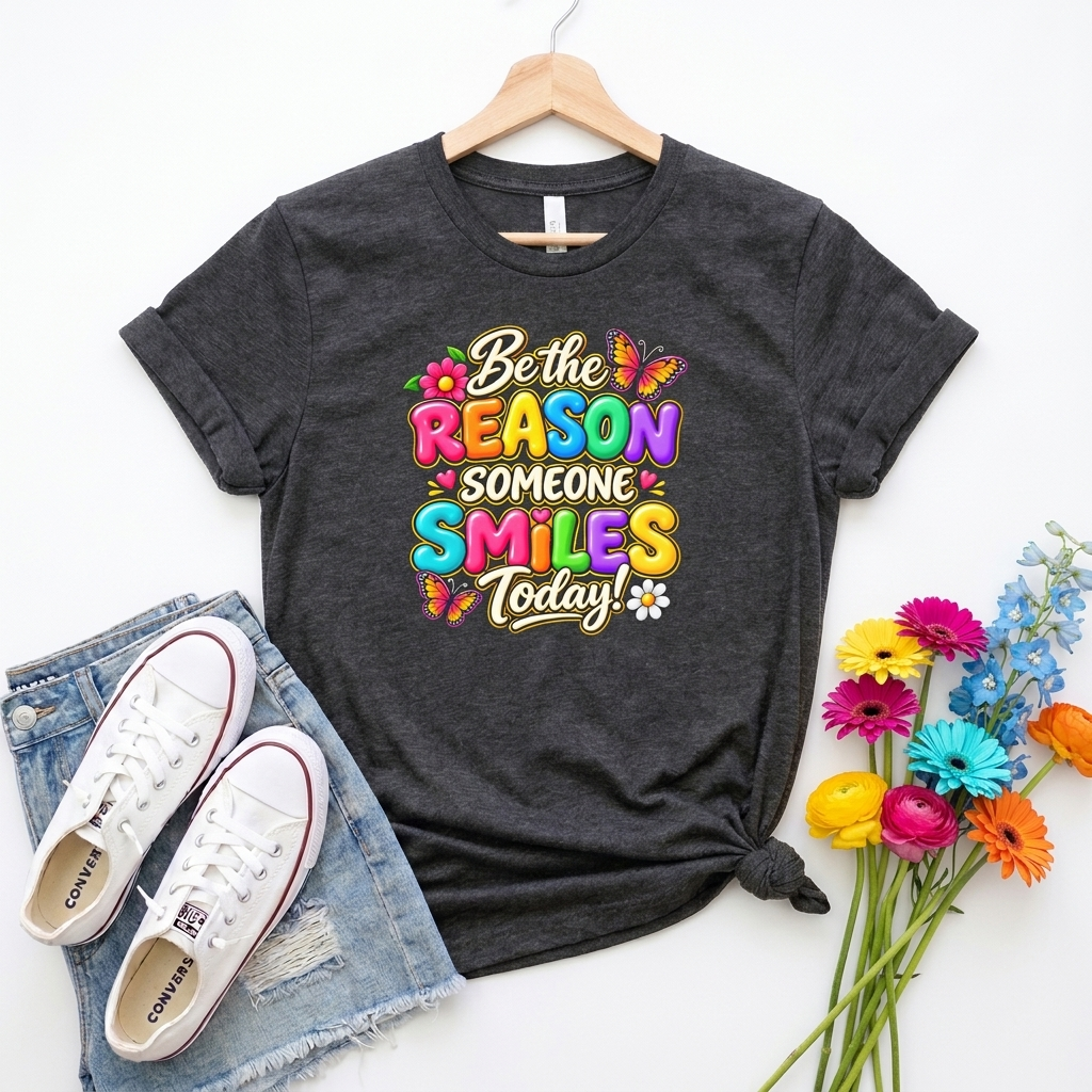 Be the Reason Someone Smiles Today T-Shirt, Colorful Inspirational Floral Tee - 14511