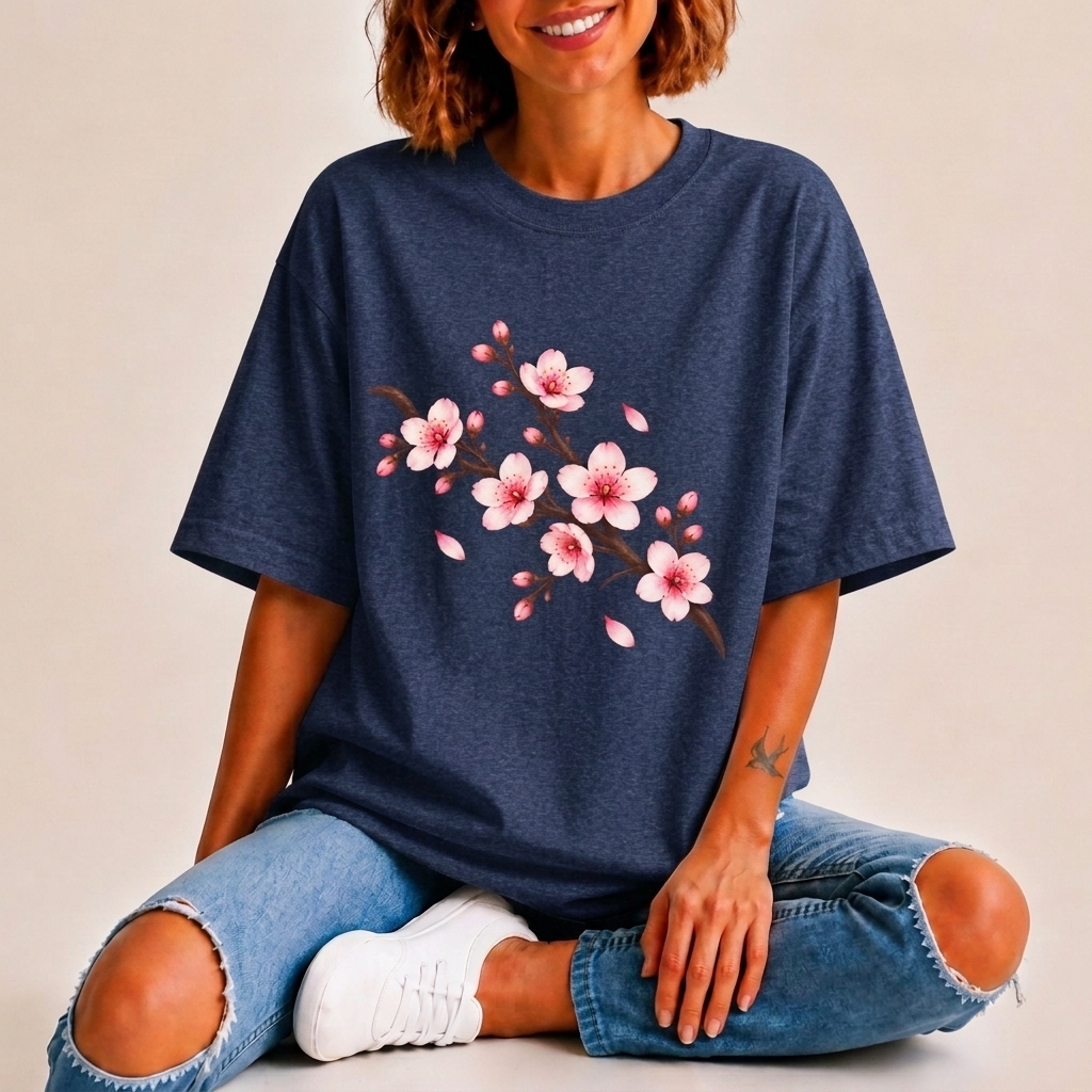 Cherry Blossom T-Shirt, Pink Sakura Branch Floral Tee - 14994