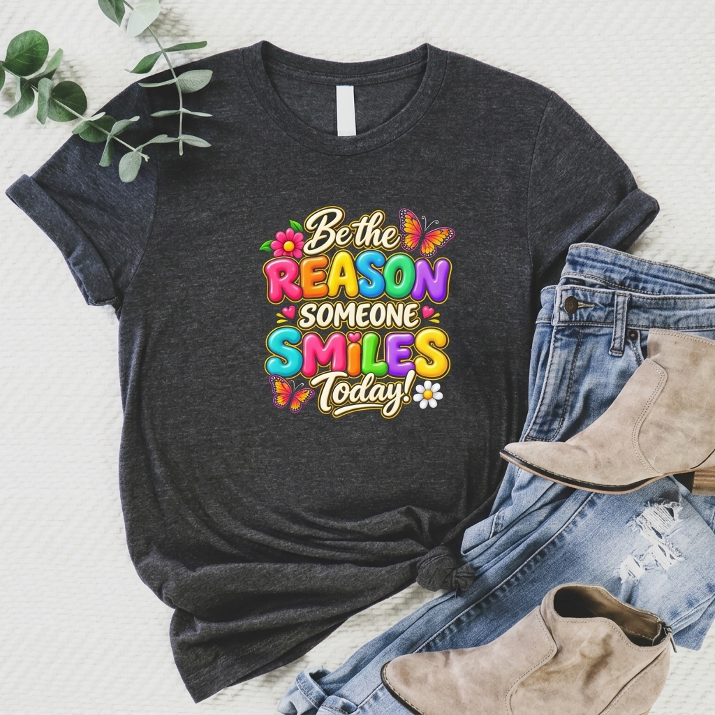 Be the Reason Someone Smiles Today T-Shirt, Colorful Inspirational Floral Tee - 14511