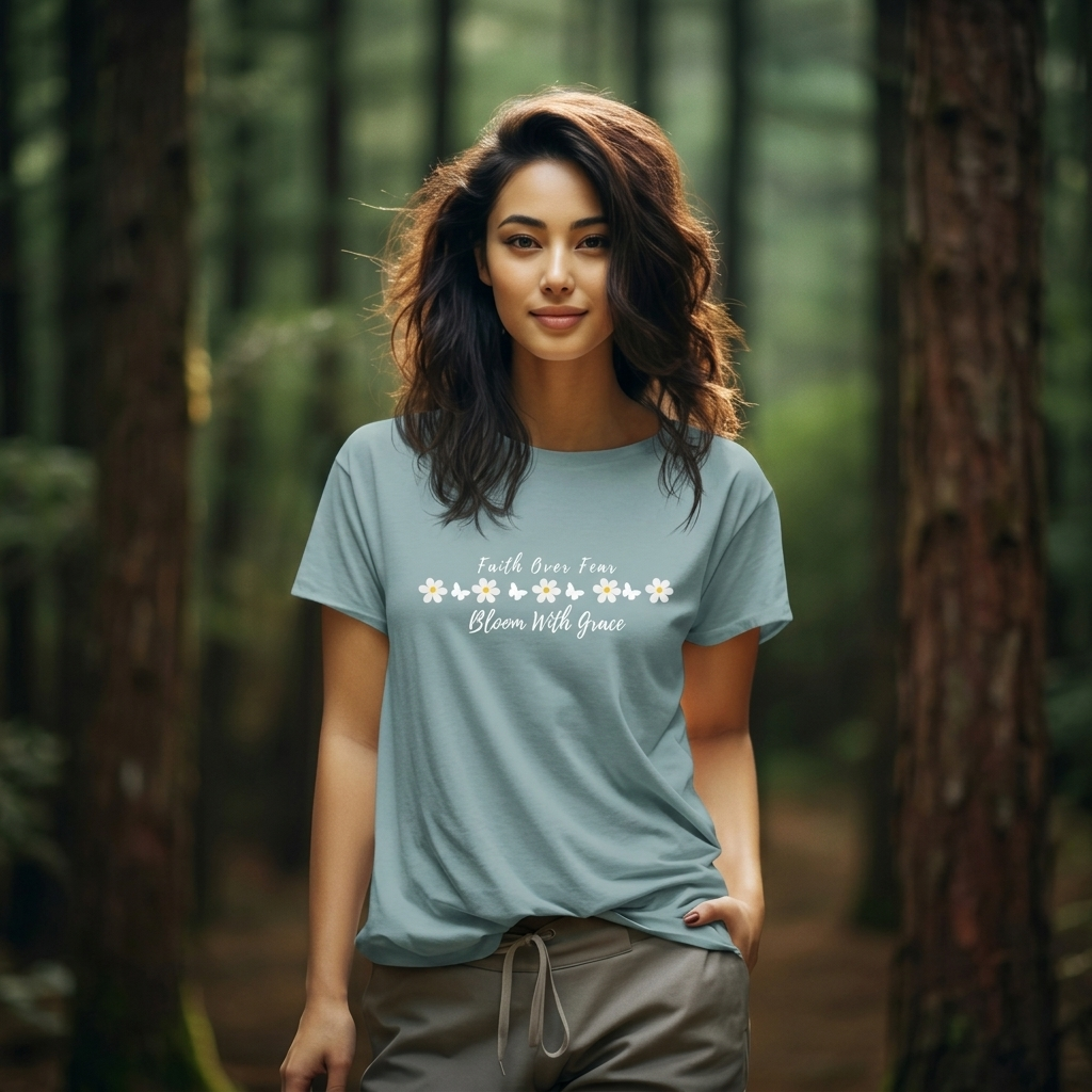 Bloom With Grace Daisy T‑Shirt — "Faith Over Fear" Floral Tee - 14949