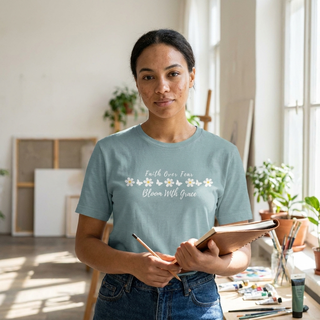 Bloom With Grace Daisy T‑Shirt — "Faith Over Fear" Floral Tee - 14949