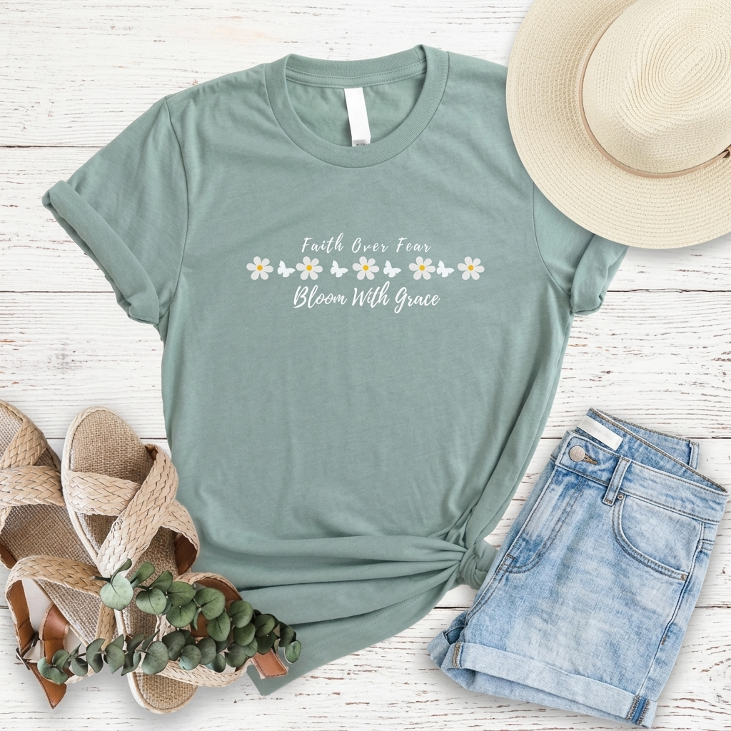 Bloom With Grace Daisy T‑Shirt — "Faith Over Fear" Floral Tee - 14949
