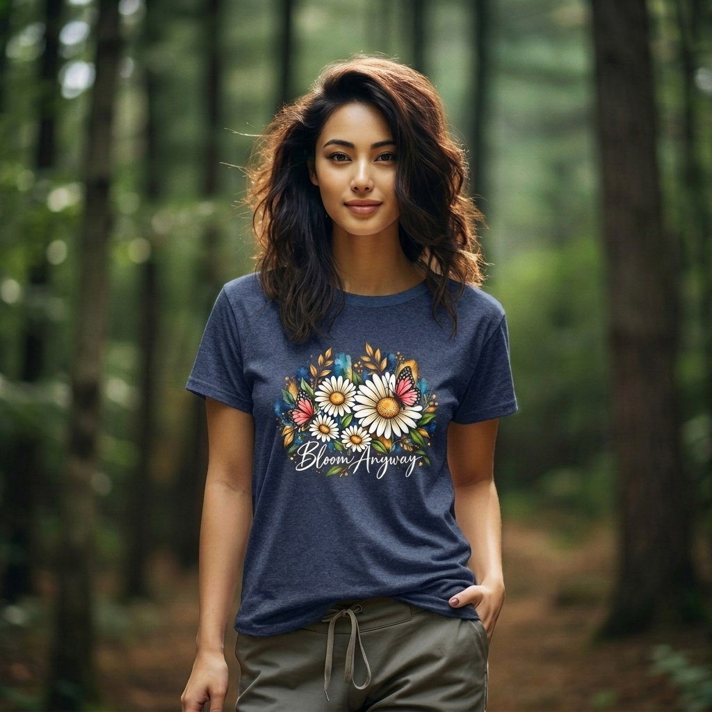 Daisy & Butterfly T-Shirt, “Bloom Anyway” Floral Graphic Tee - 14975