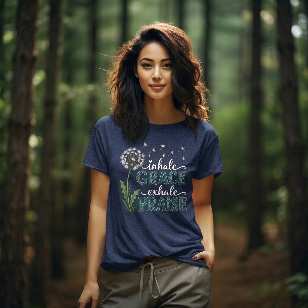 Inhale Grace Exhale Praise T-Shirt, Christian Faith Floral Tee - 14990