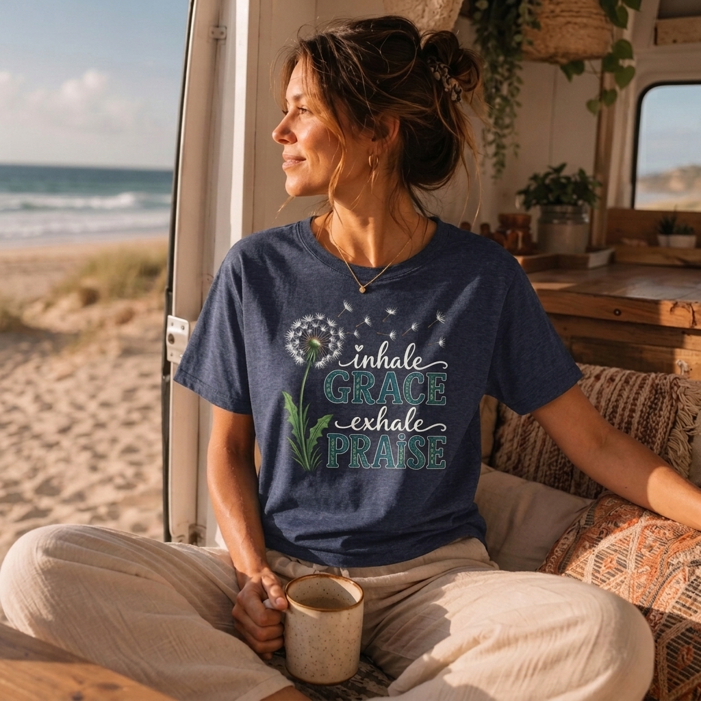 Inhale Grace Exhale Praise T-Shirt, Christian Faith Floral Tee - 14990