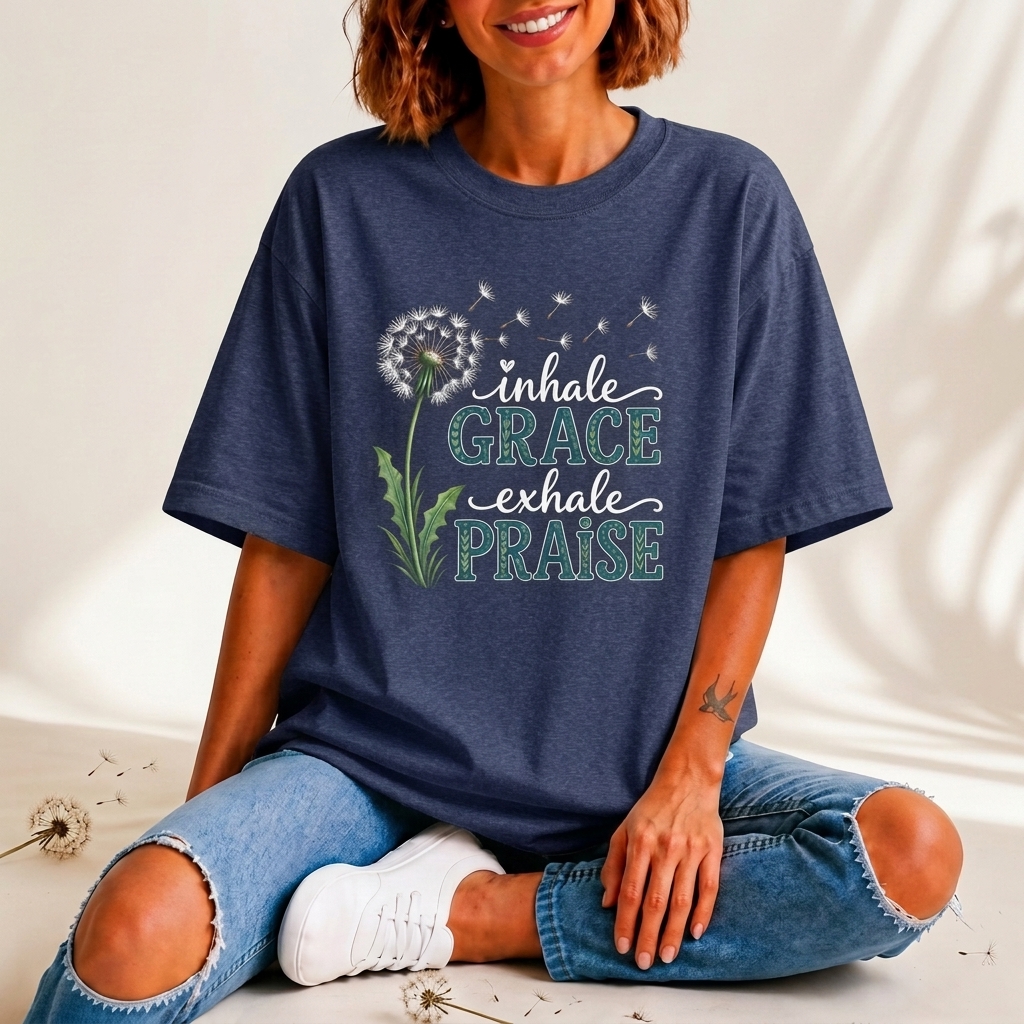 Inhale Grace Exhale Praise T-Shirt, Christian Faith Floral Tee - 14990