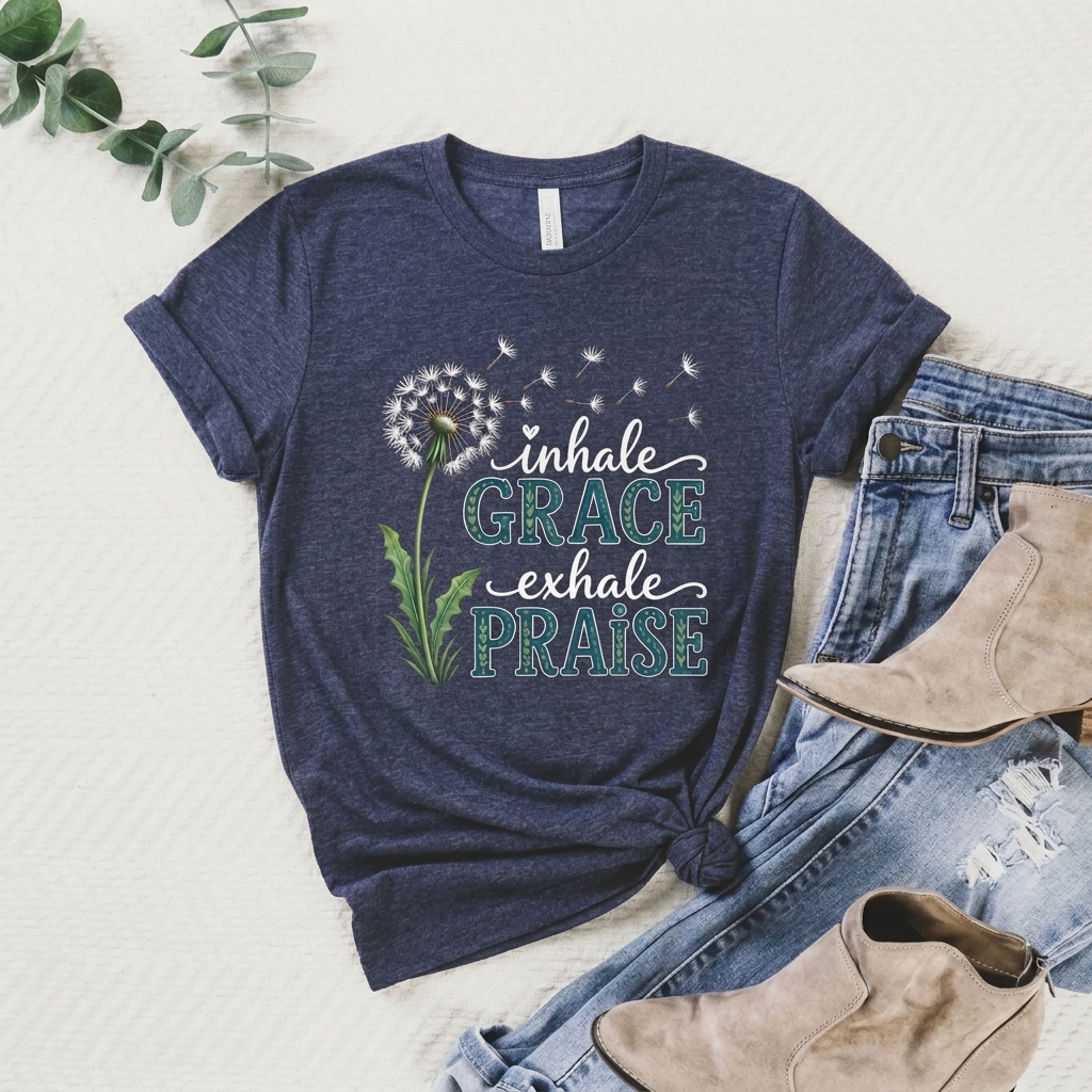 Inhale Grace Exhale Praise T-Shirt, Christian Faith Floral Tee - 14990