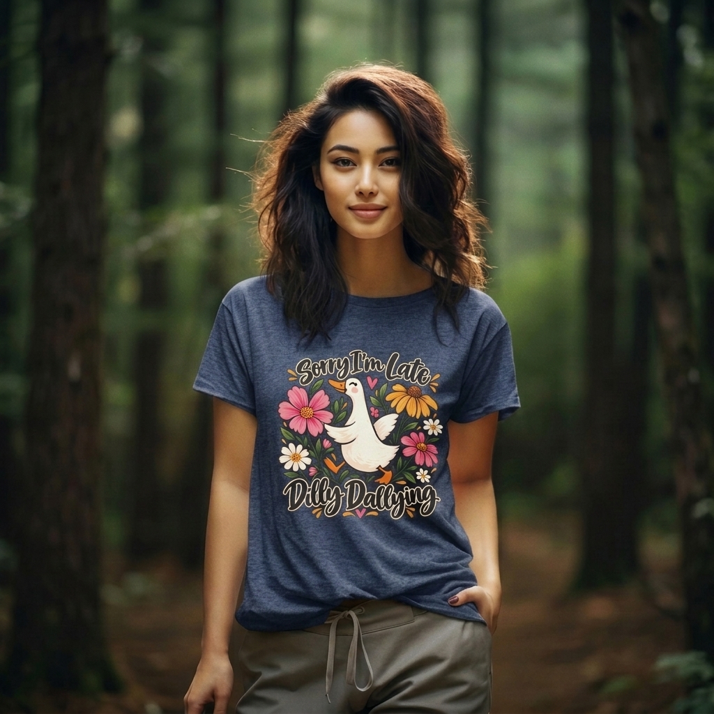 Sorry I’m Late Dilly Dallying T-Shirt, Cute Floral Goose Tee - 14998