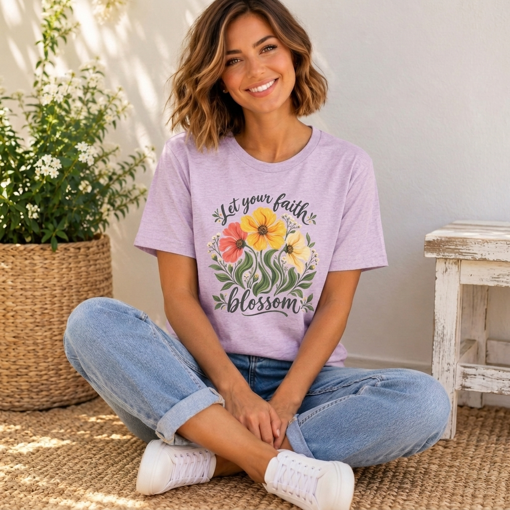 Let Your Faith Blossom T-Shirt, Floral Christian Tee - 14506