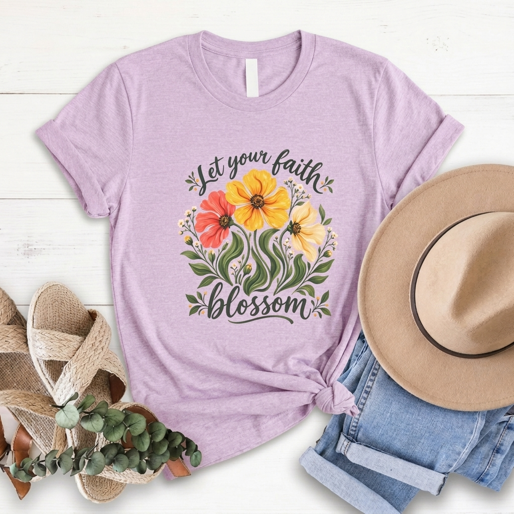 Let Your Faith Blossom T-Shirt, Floral Christian Tee - 14506