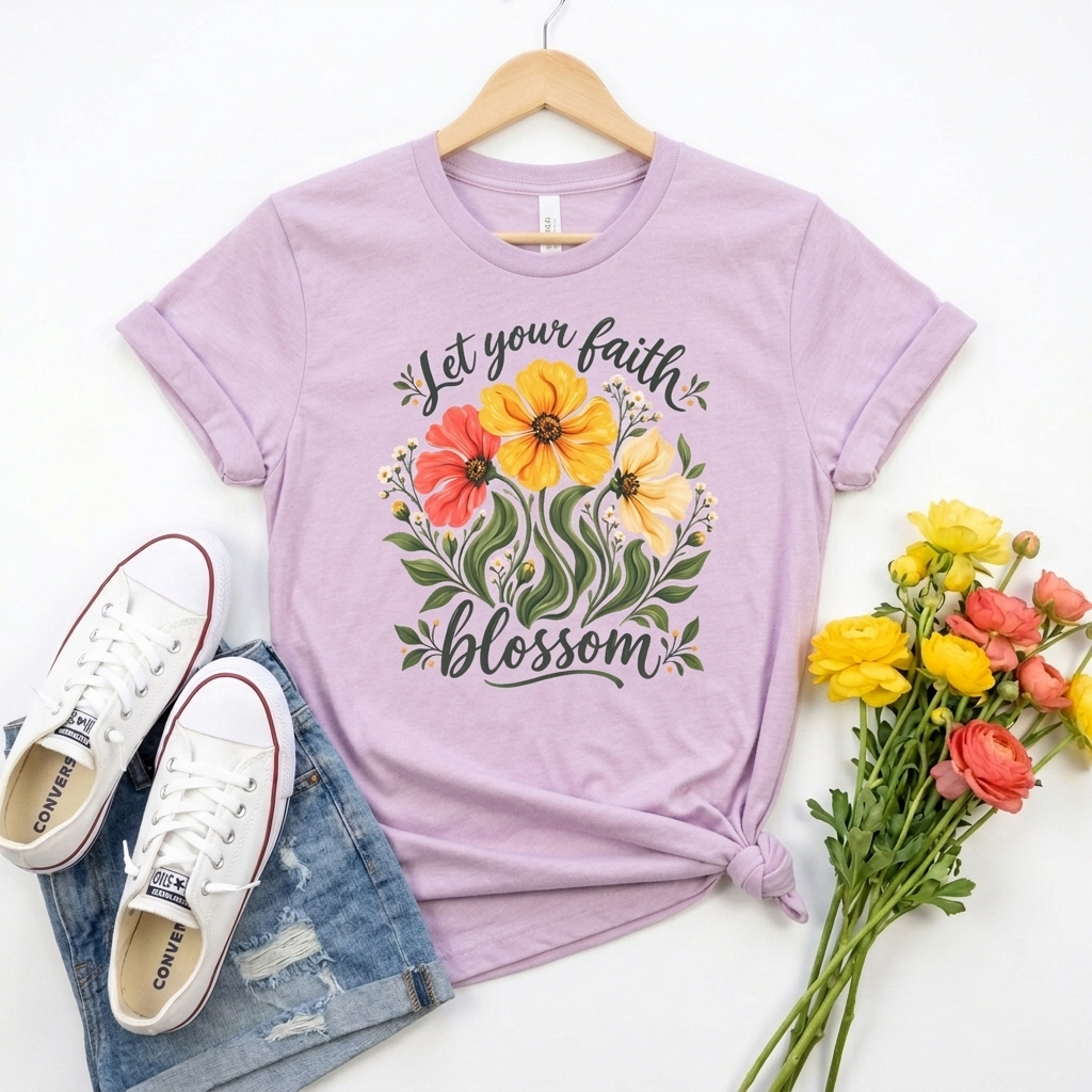 Let Your Faith Blossom T-Shirt, Floral Christian Tee - 14506