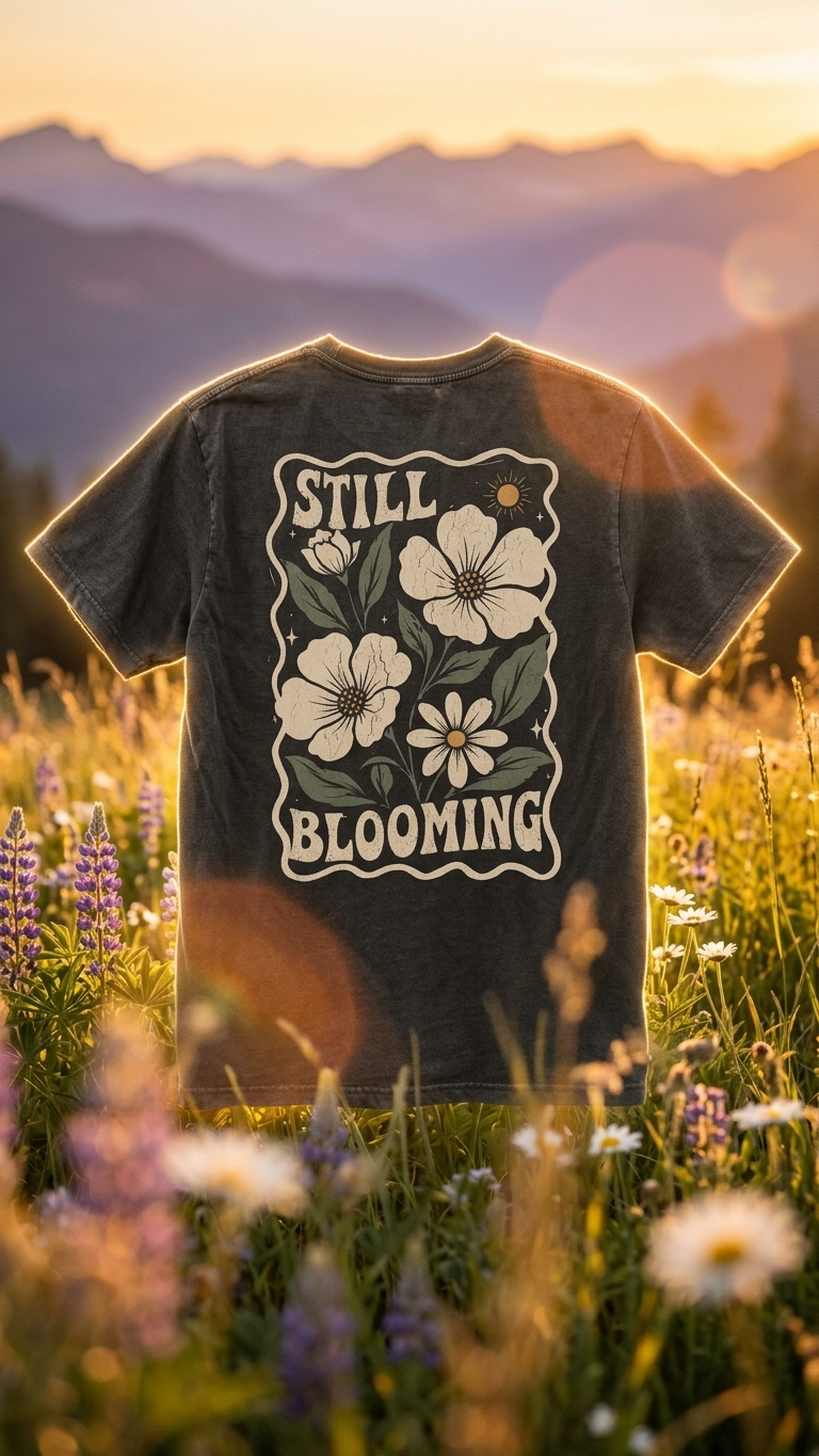 Still Blooming Floral T-Shirt, Retro Botanical Graphic Tee - 14956